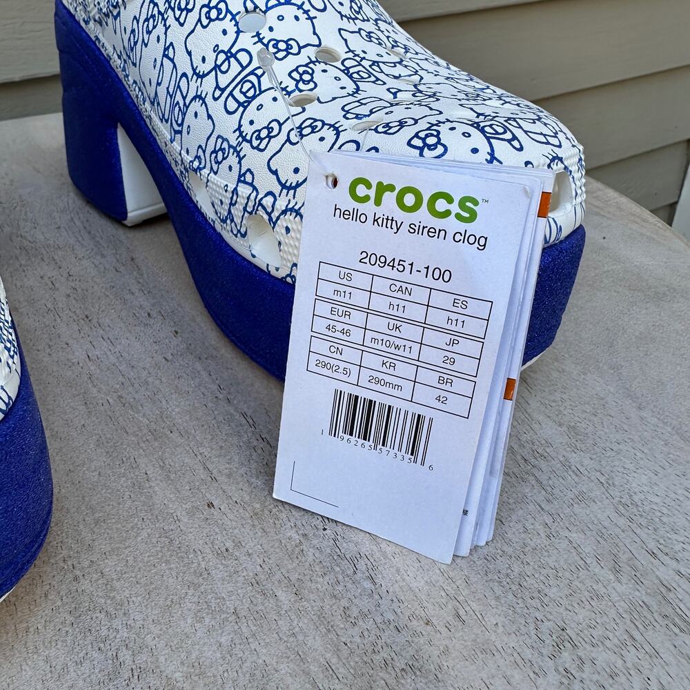 Crocs HELLO KITTY 50th Anniversary Blue Glitter Siren Clog Womens 13 Mens 11 - Picture 11 of 14